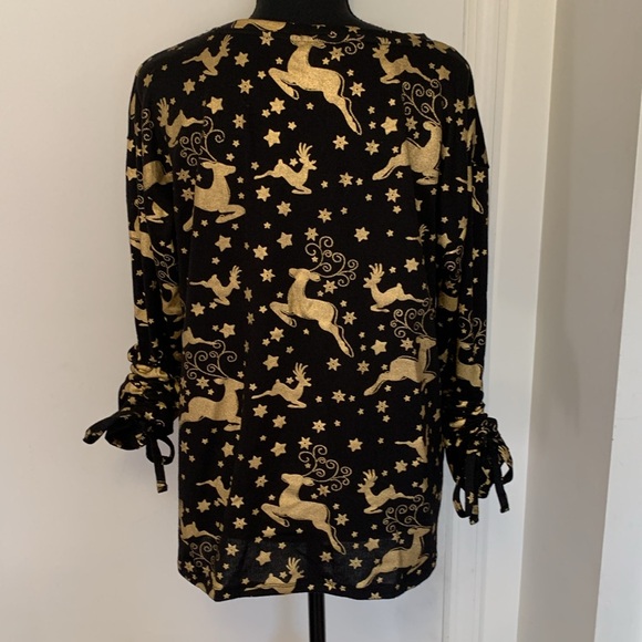 Onque Casual Black Gold Long Sleeve Reindeer Christmas Light Sweater Shirt XL - Picture 5 of 12